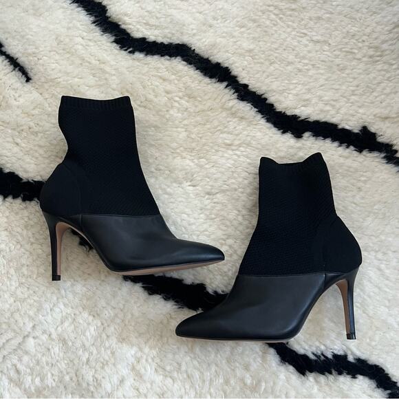 Reiss Cosmos Black Leather Knitted Ankle Boots - Picture 2 of 7